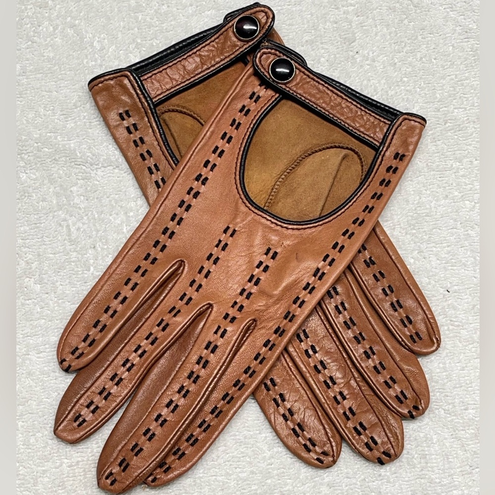 vintage Dents tan leather driving gloves *damaged*